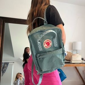 Fjallraven unisex classic kanken frost green chess pattern backpack